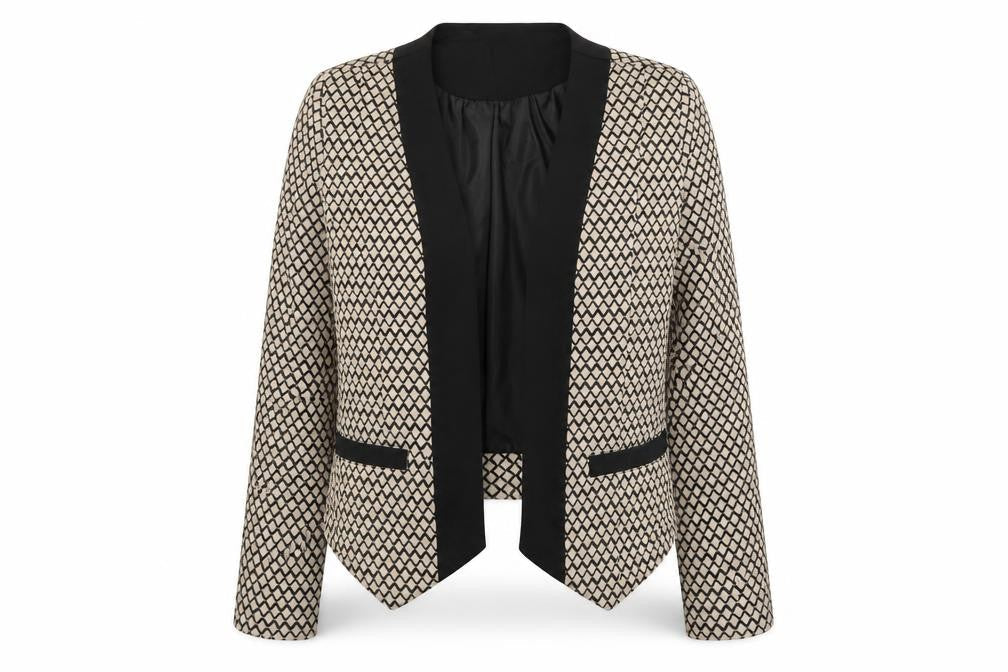 Klass Womens Beige Geometric Jacket Blazer Size 12