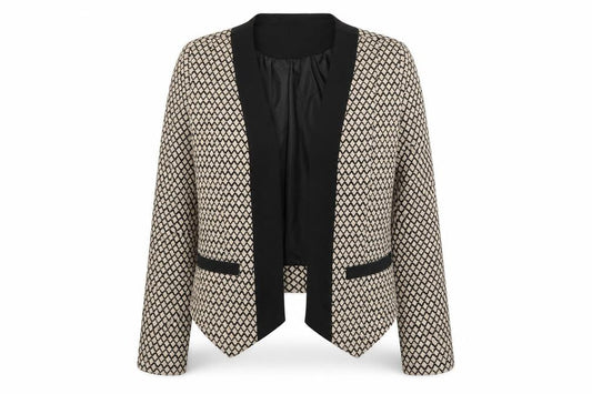 Klass Womens Beige Geometric Jacket Blazer Size 12
