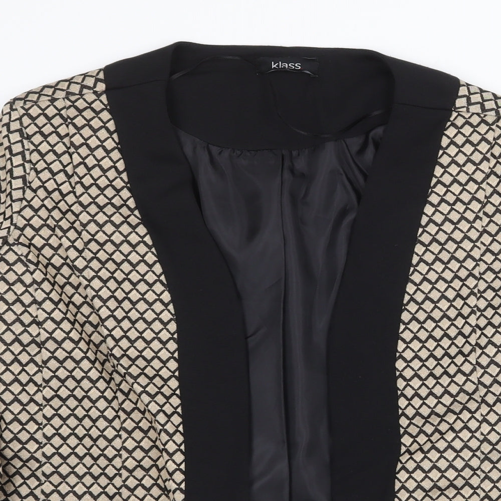 Klass Womens Beige Geometric Jacket Blazer Size 12