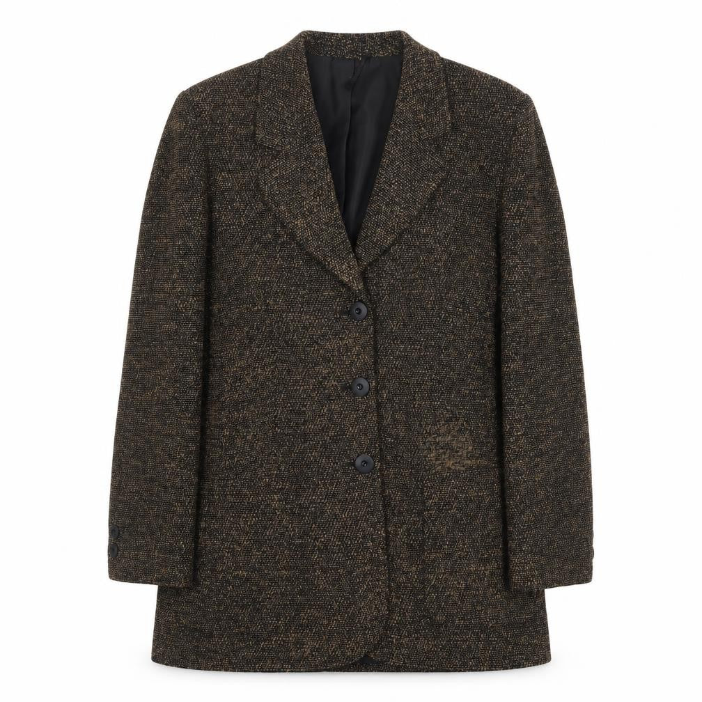 Preworn Womens Black Geometric Overcoat Coat Size 12 Button