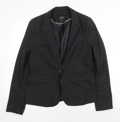 Next Womens Grey Striped Polyester Jacket Blazer Size 14 Button