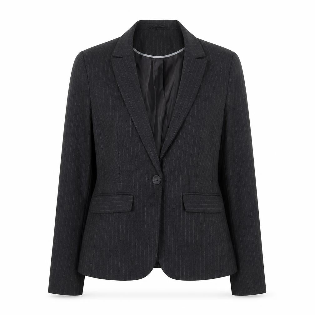NEXT Womens Grey Striped Polyester Jacket Blazer Size 14 Button