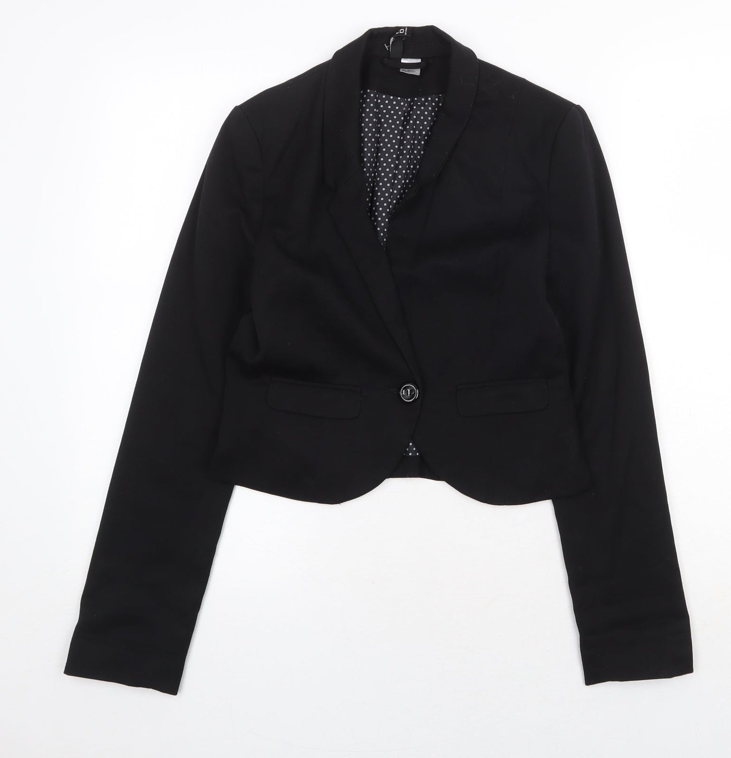 H&M Womens Black Polka Dot Jacket Size 8 Button