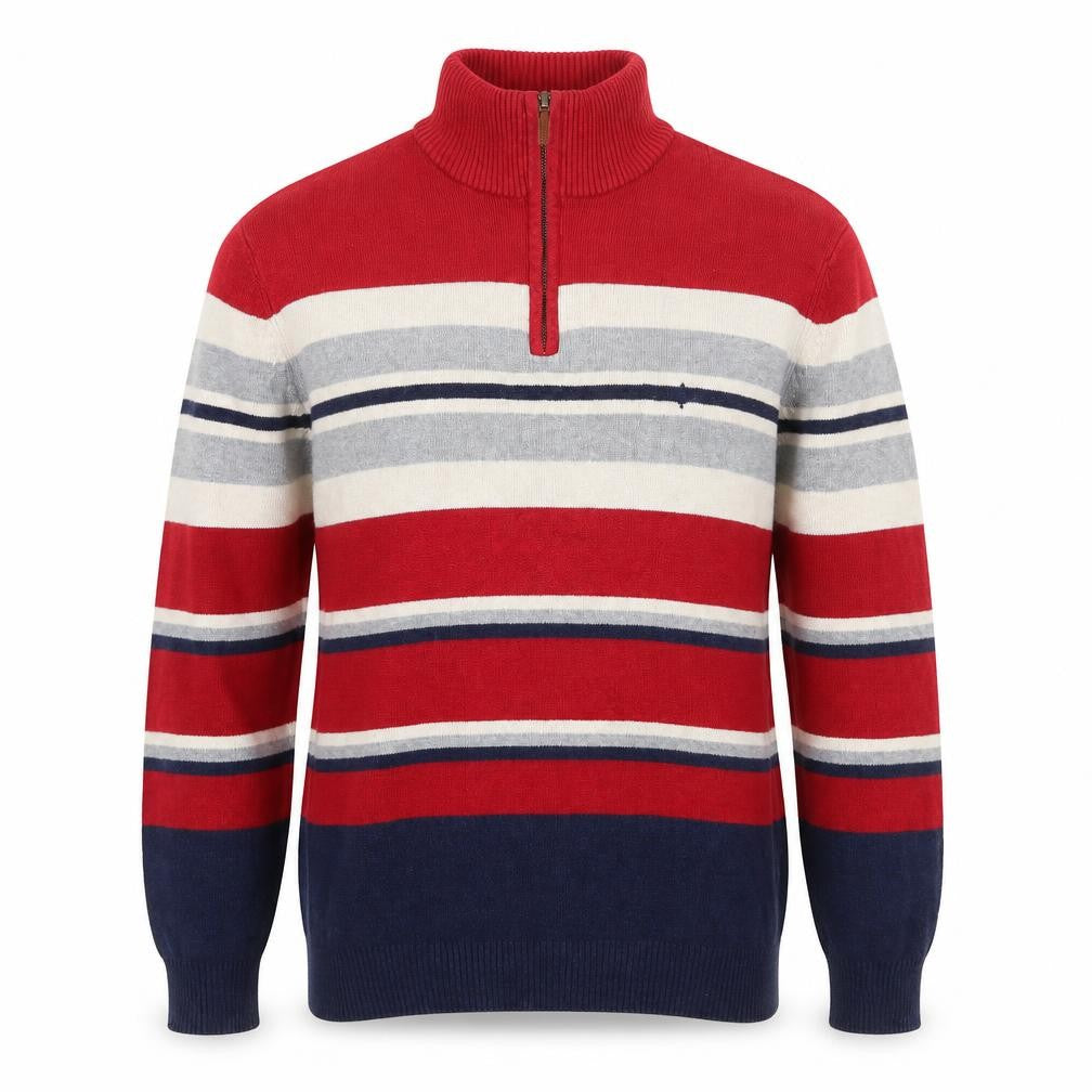 Maine New England Mens Multicoloured V-Neck Striped Cotton Pullover Jumper Size M Long Sleeve