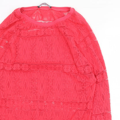 Atmosphere Womens Red Geometric Polyester Basic Blouse Size 6 Round Neck