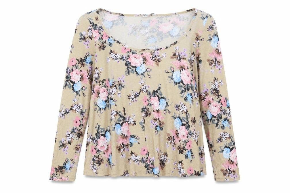 New Look Womens Beige Floral Viscose Basic Blouse Size 10 Round Neck