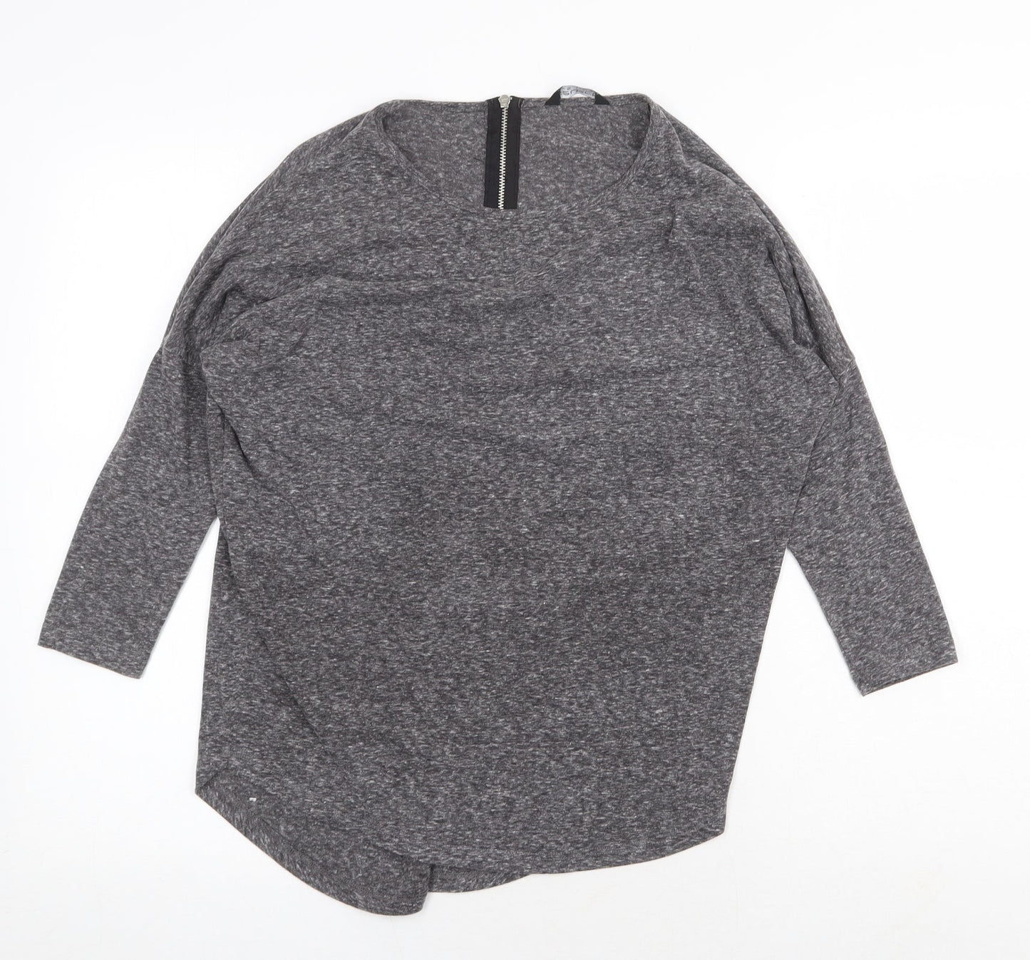 Select Womens Grey Geometric Polyester Basic T-Shirt Size 6 Round Neck