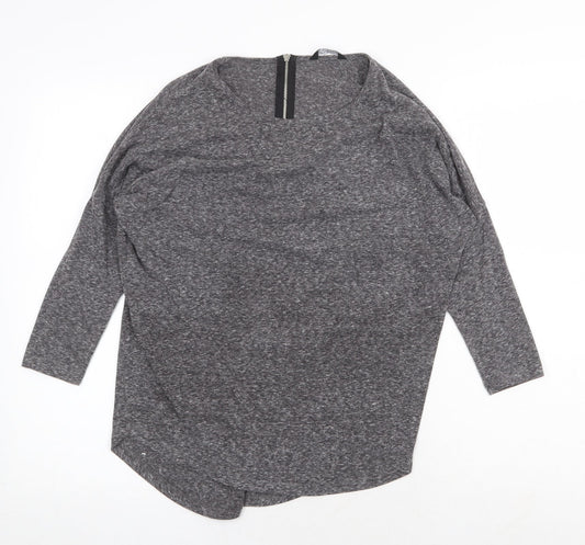 Select Womens Grey Geometric Polyester Basic T-Shirt Size 6 Round Neck