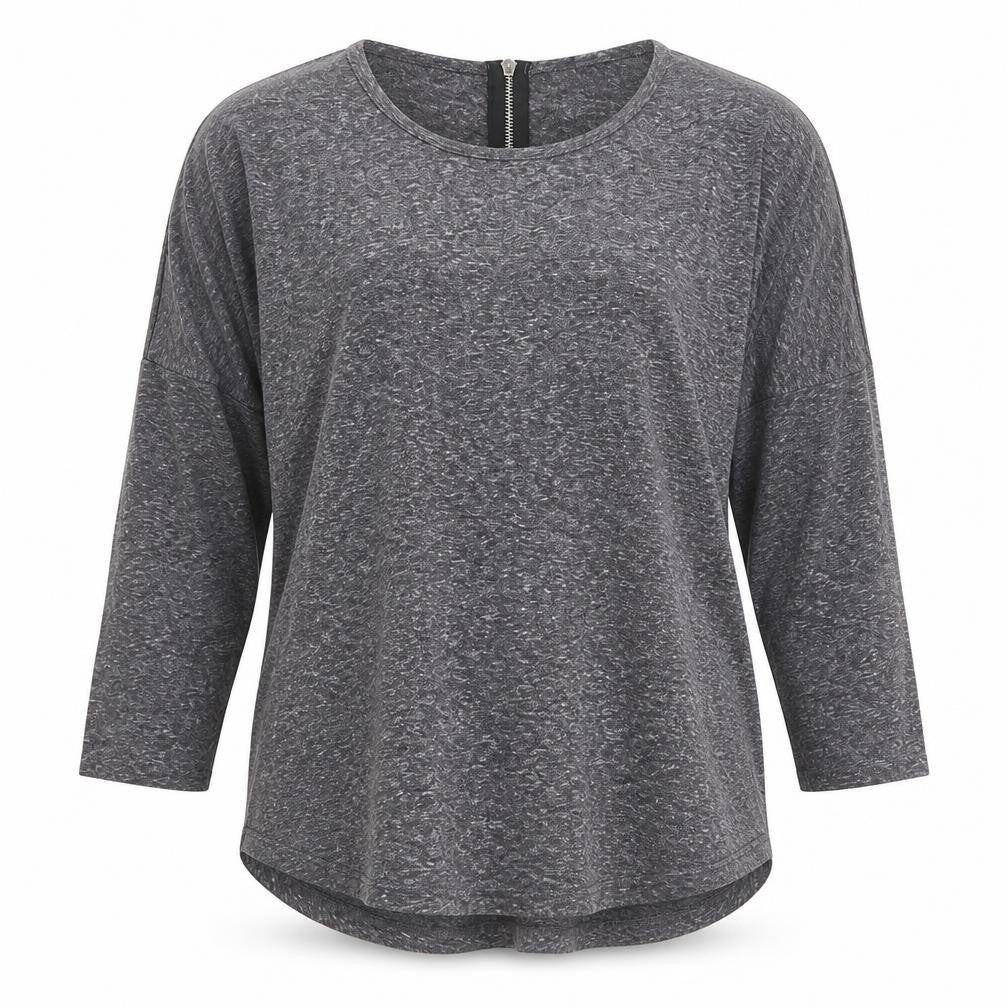Select Womens Grey Geometric Polyester Basic T-Shirt Size 6 Round Neck