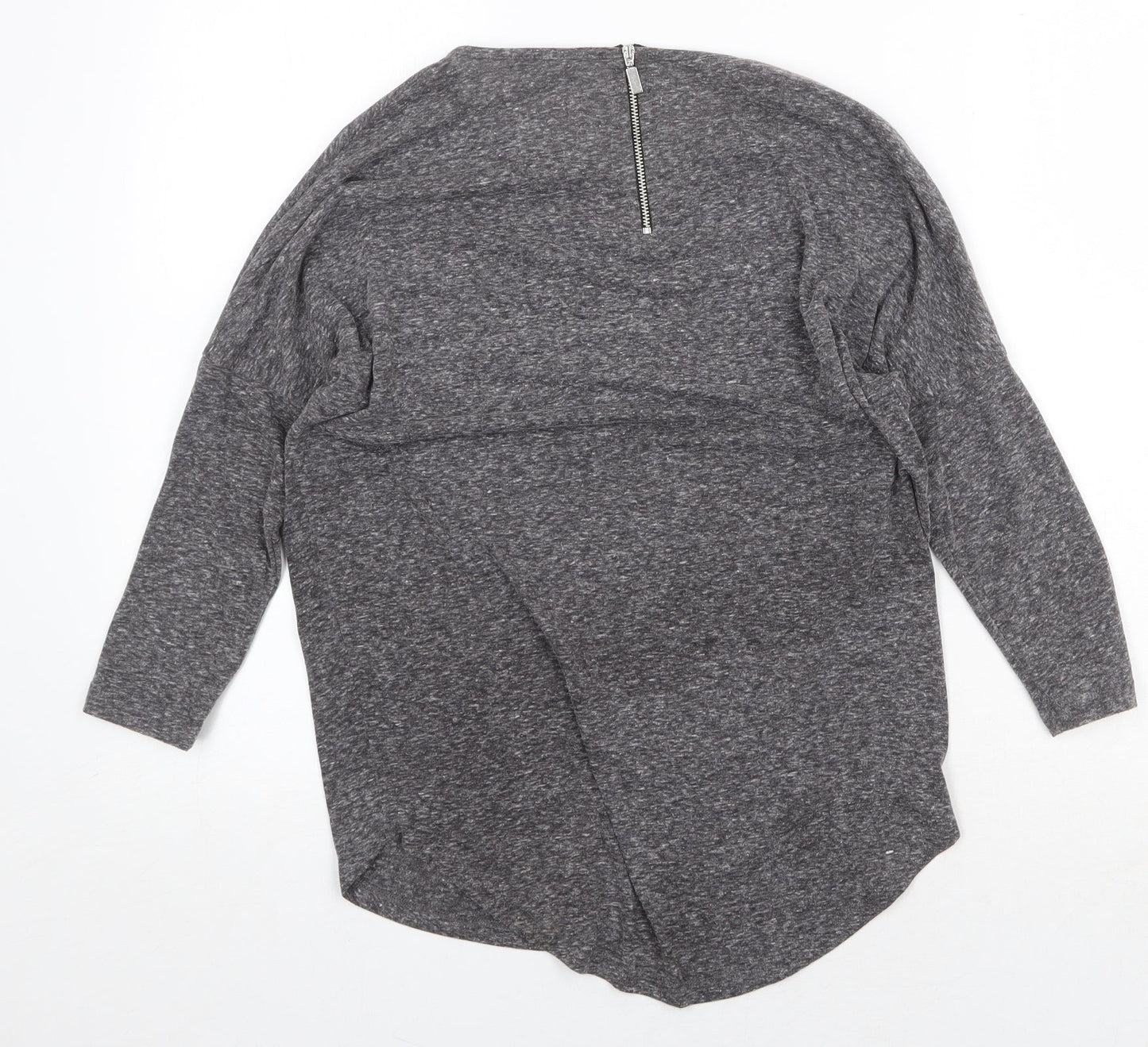 Select Womens Grey Geometric Polyester Basic T-Shirt Size 6 Round Neck