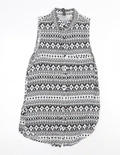 H&M Womens White Geometric Polyester Tunic Tank Size 8 Collared