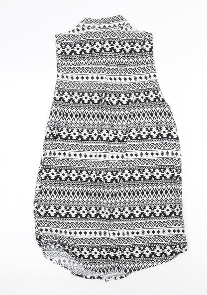 H&M Womens White Geometric Polyester Tunic Tank Size 8 Collared