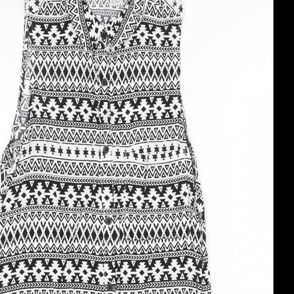 H&M Womens White Geometric Polyester Tunic Tank Size 8 Collared