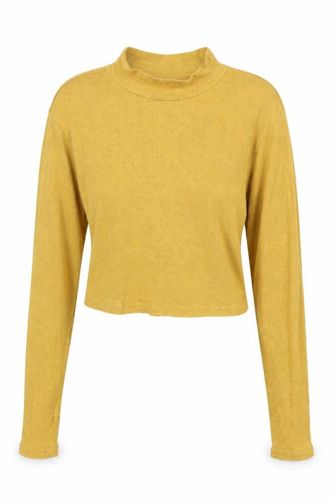 H&M Womens Yellow Cotton Basic T-Shirt Size L Mock Neck