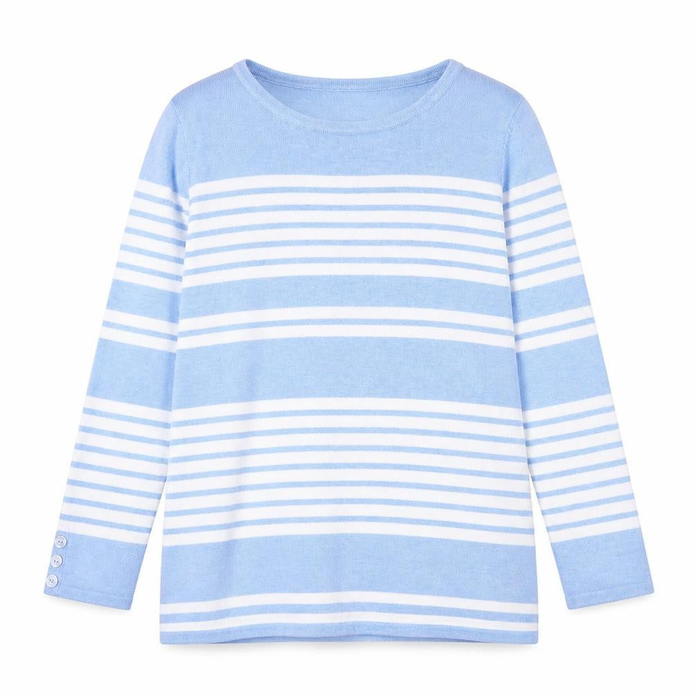 M&Co Womens Blue Scoop Neck Striped Viscose Pullover Jumper Size 8