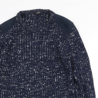 Easy Mens Blue Round Neck Acrylic Pullover Jumper Size S Long Sleeve