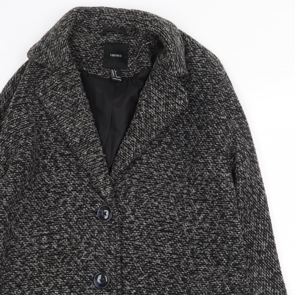 FOREVER 21 Womens Grey Geometric Overcoat Coat Size S Button
