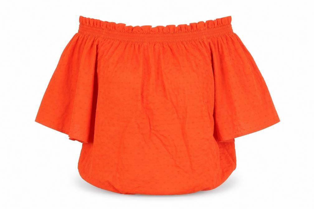 H&M Womens Orange 100% Cotton Basic Blouse Size 6 Off the Shoulder