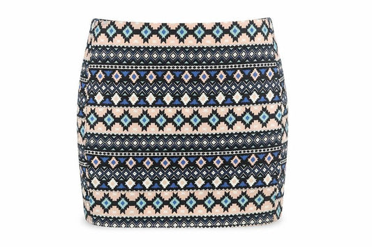 H&M Womens Multicoloured Geometric Cotton Mini Skirt Size 8 Zip