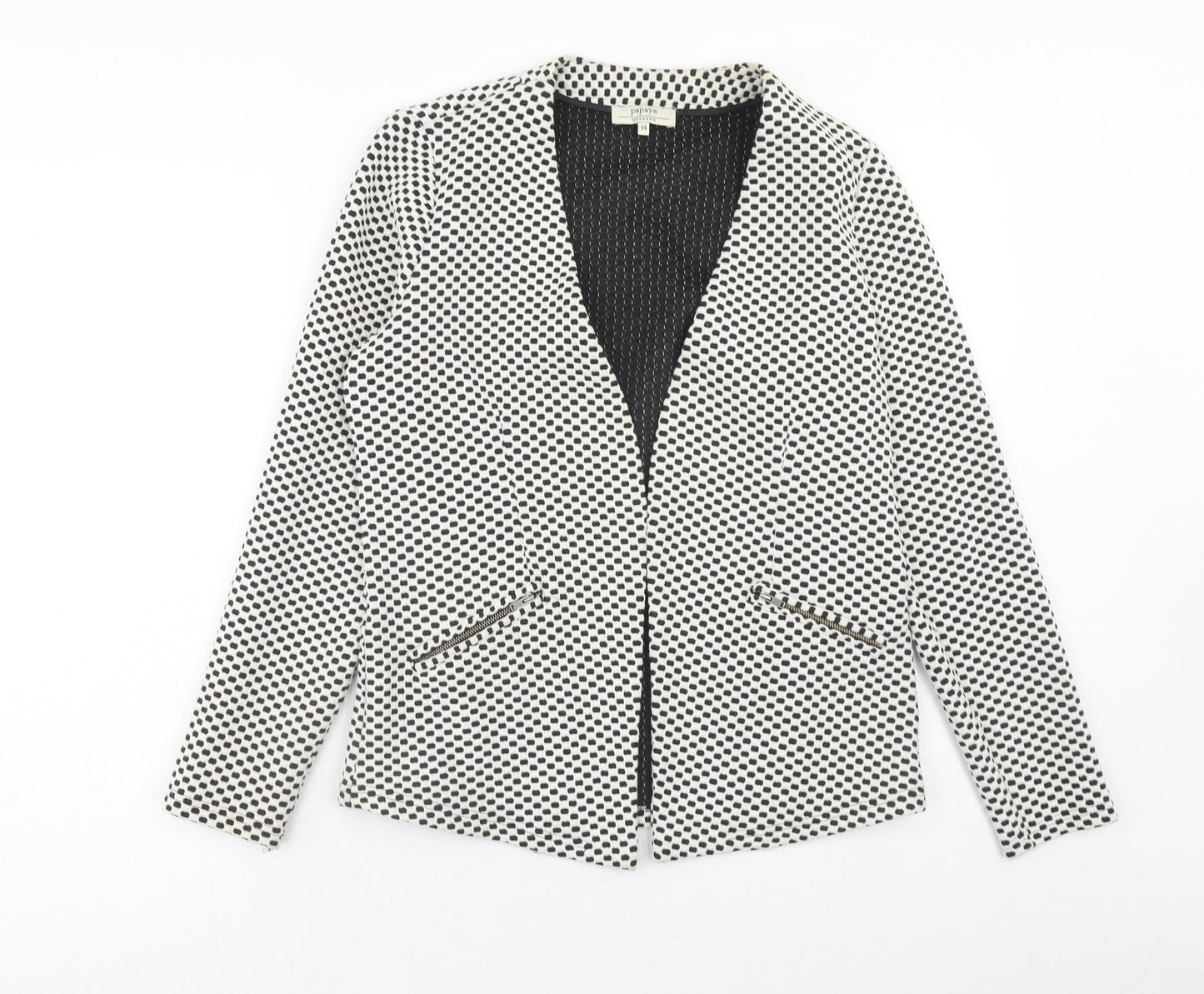 Papaya Womens White Polka Dot Jacket Blazer Size 14