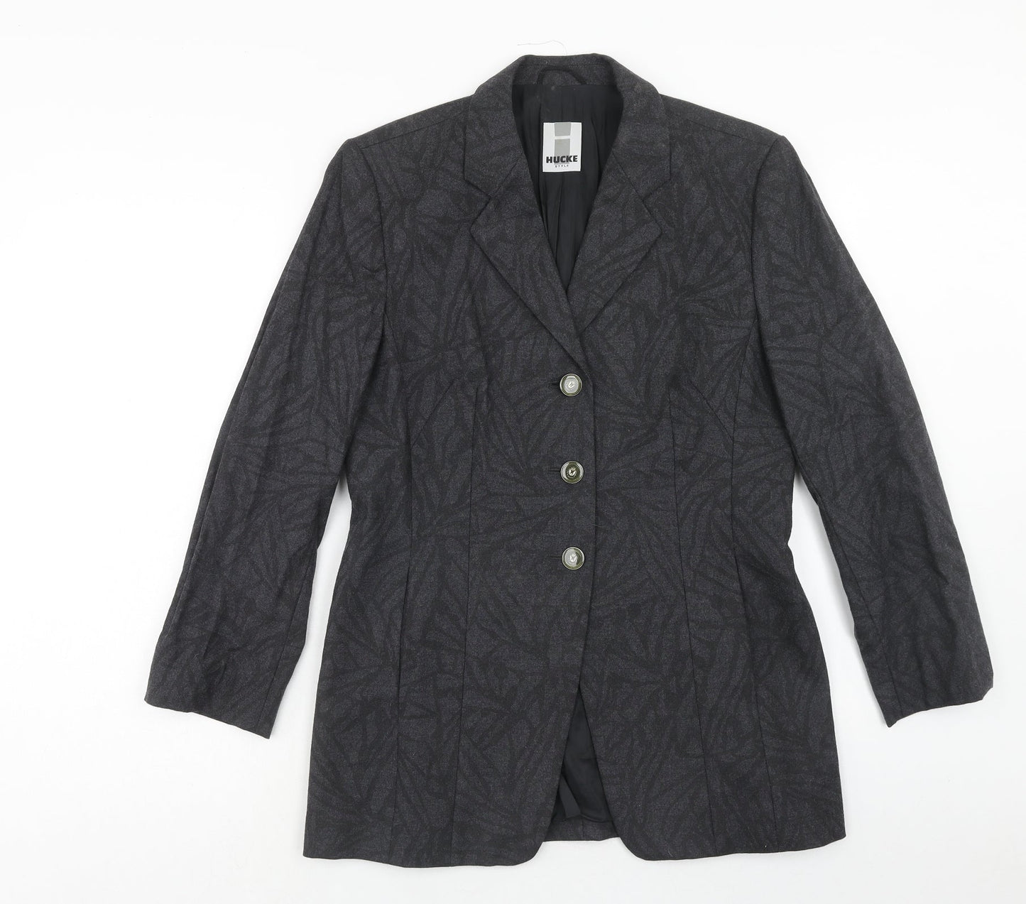 Huckle Womens Grey Geometric Jacket Blazer Size 10 Button