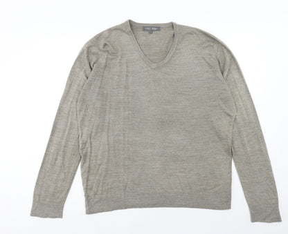Marks & Spencer Mens Grey V-Neck Acrylic Pullover Jumper Size L Long Sleeve