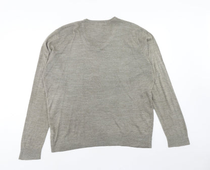 Marks & Spencer Mens Grey V-Neck Acrylic Pullover Jumper Size L Long Sleeve