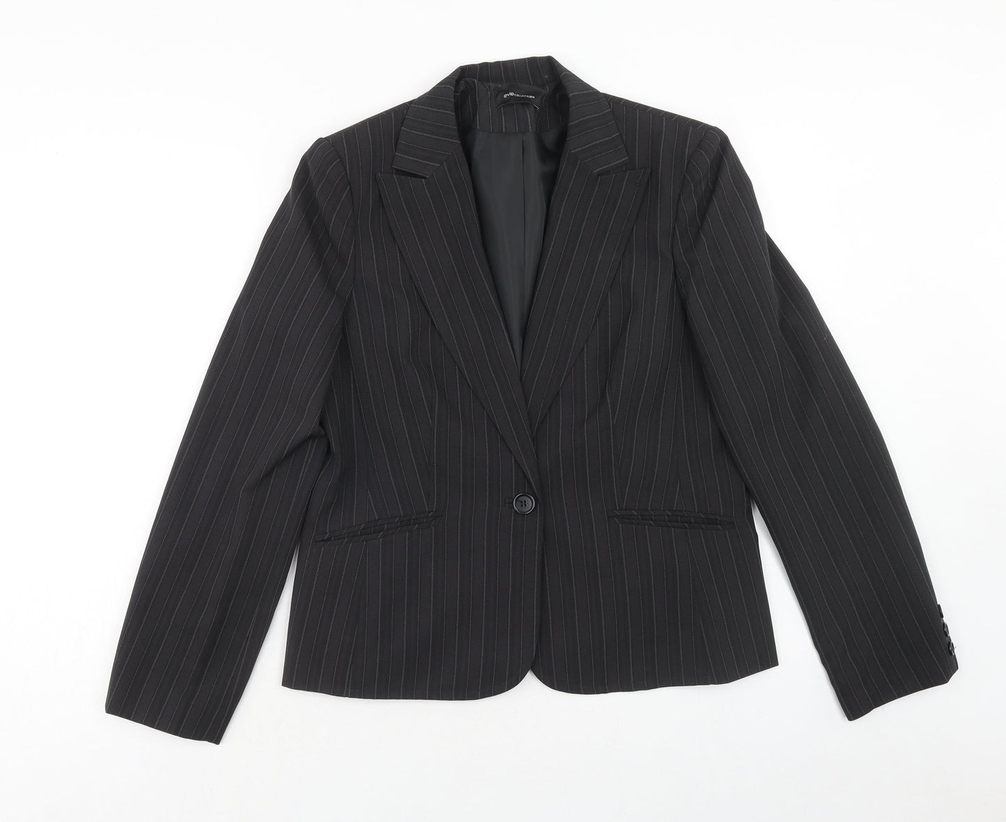Evie Womens Grey Striped Jacket Blazer Size 16 Button