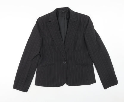 Evie Womens Grey Striped Jacket Blazer Size 16 Button