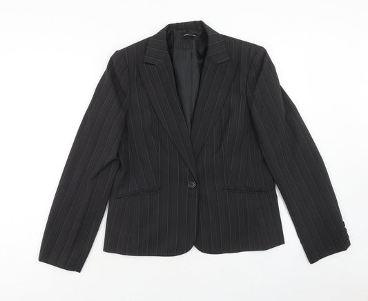 Evie Womens Grey Striped Jacket Blazer Size 16 Button