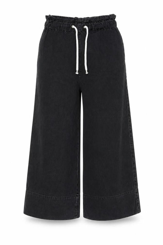 Topshop Womens Black Cotton Wide-Leg Jeans Size 25 in L30 in Regular Drawstring