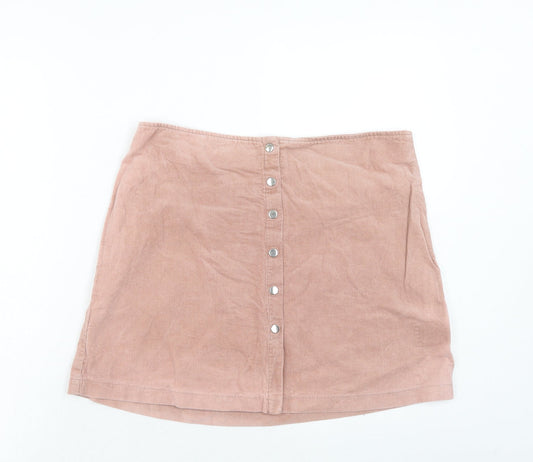 Select Womens Pink Cotton Mini Skirt Size 10 Button