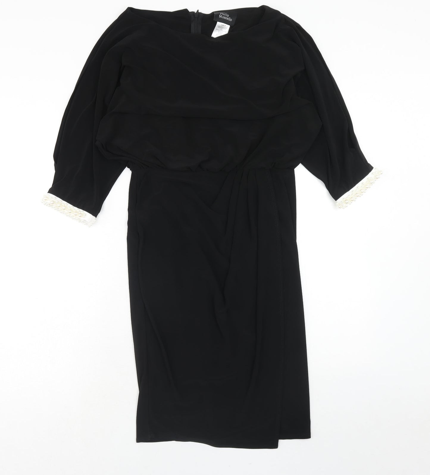 phillip montello Womens Black Polyester A-Line Size 8 Round Neck Zip
