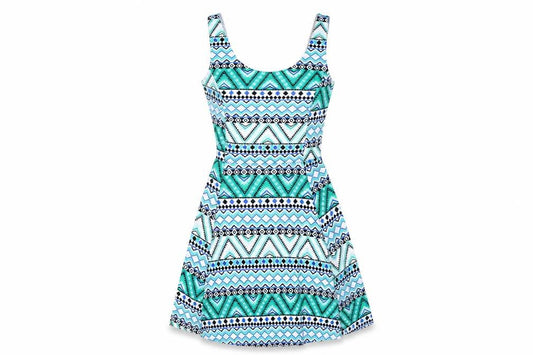 H&M Womens Green Geometric Cotton A-Line Size 8 Scoop Neck Pullover