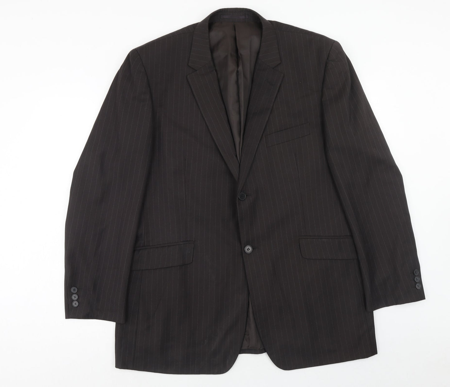 Burton Mens Brown Striped Polyester Jacket Suit Jacket Size 44 Regular