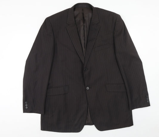 Burton Mens Brown Striped Polyester Jacket Suit Jacket Size 44 Regular