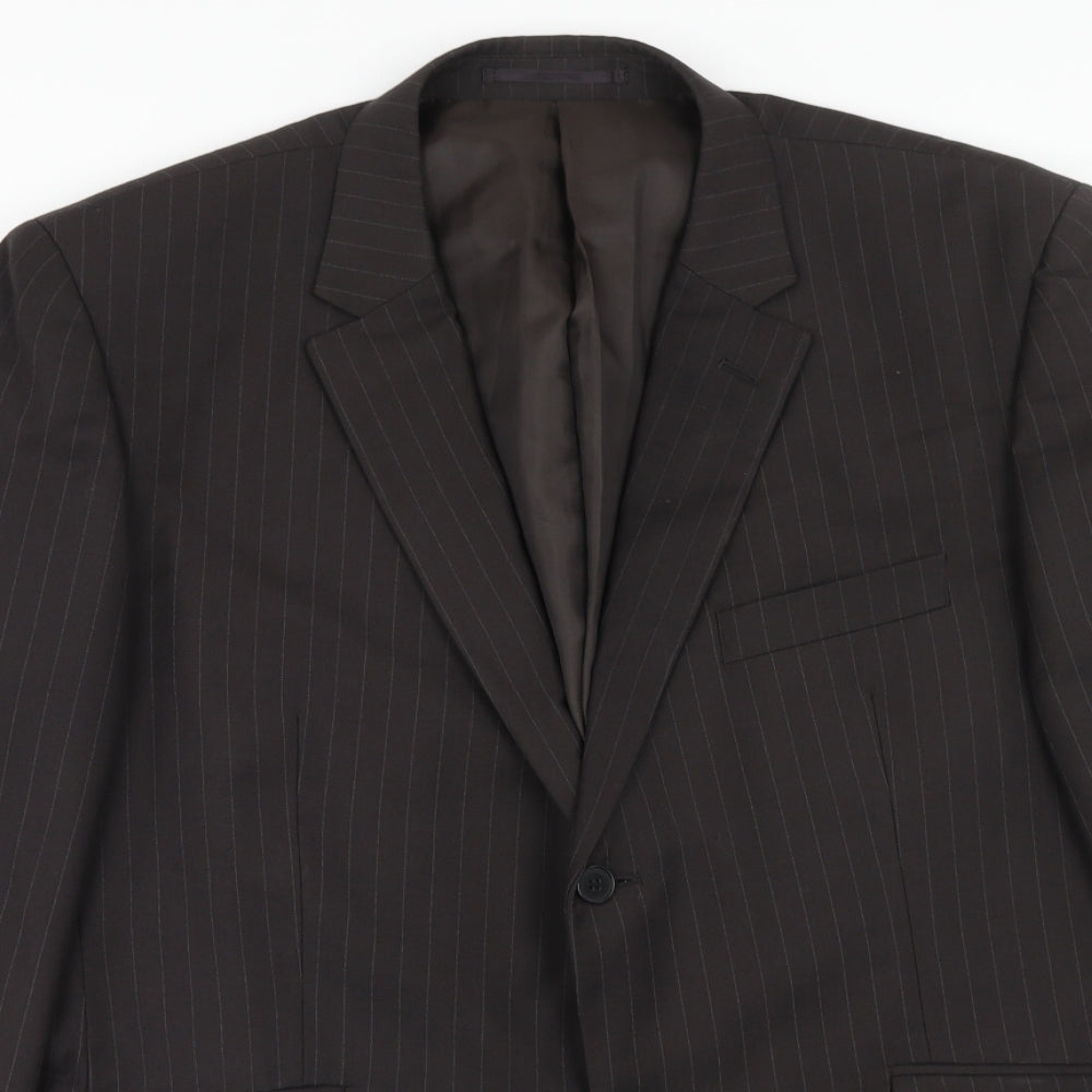 Burton Mens Brown Striped Polyester Jacket Suit Jacket Size 44 Regular