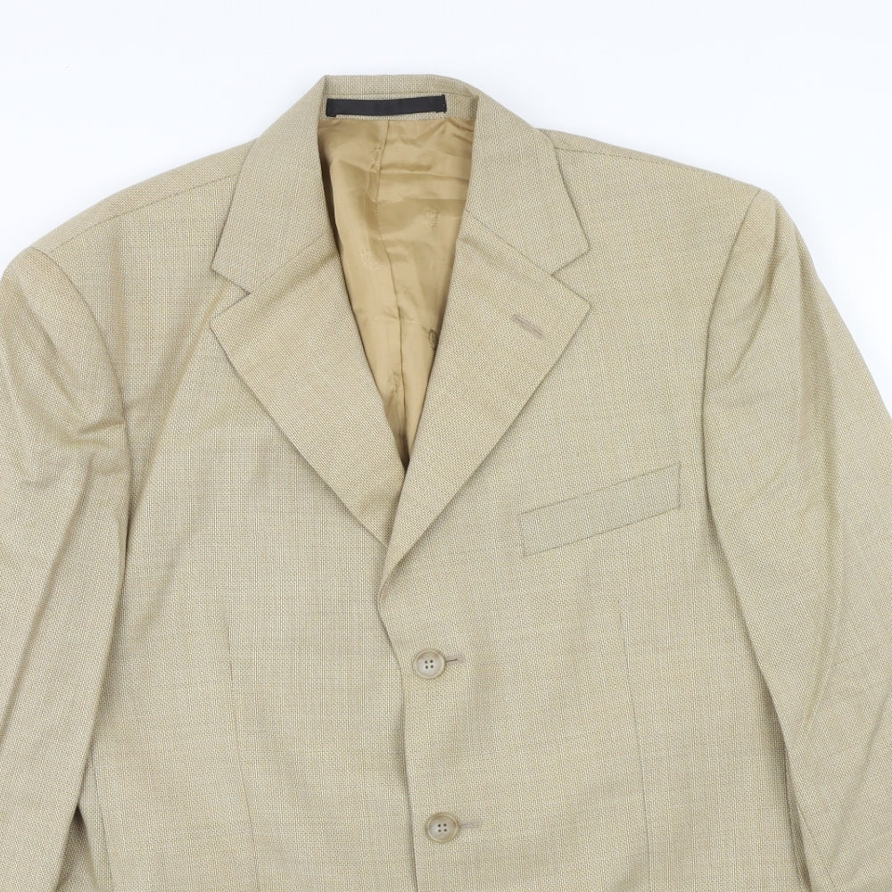 Preworn Mens Beige Polyester Jacket Suit Jacket Size 38 Regular