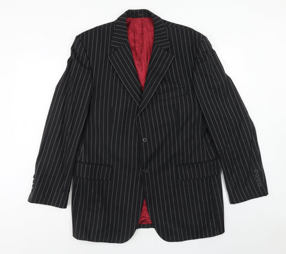 Oaks Mens Black Striped Wool Jacket Suit Jacket Size 42 Regular