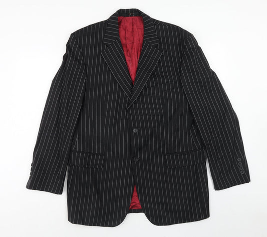 Oaks Mens Black Striped Wool Jacket Suit Jacket Size 42 Regular