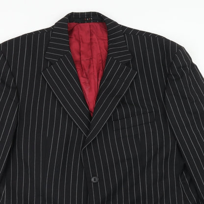 Oaks Mens Black Striped Wool Jacket Suit Jacket Size 42 Regular