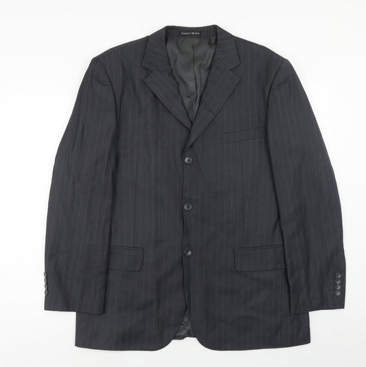 Andrew Molloy Mens Grey Striped Polyester Jacket Suit Jacket Size 42 Regular