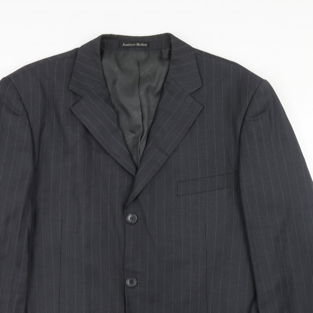 Andrew Molloy Mens Grey Striped Polyester Jacket Suit Jacket Size 42 Regular