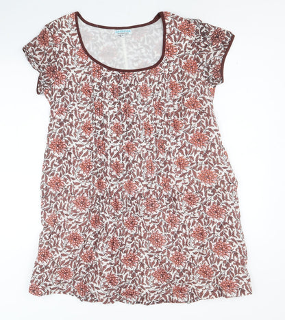 Caravan Womens Multicoloured Floral Cotton A-Line Size L Round Neck Pullover