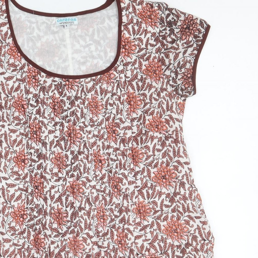Caravan Womens Multicoloured Floral Cotton A-Line Size L Round Neck Pullover
