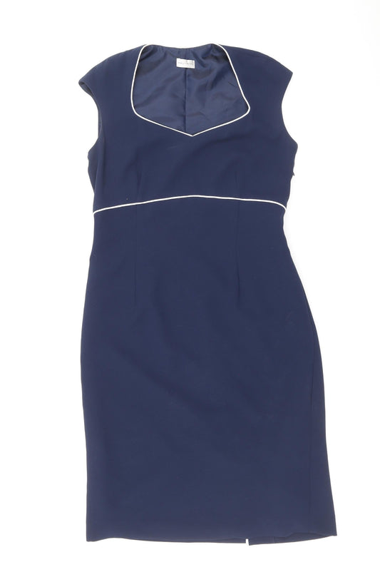 Minuet Womens Blue Polyester Sheath Size 8 Square Neck Zip - Slit