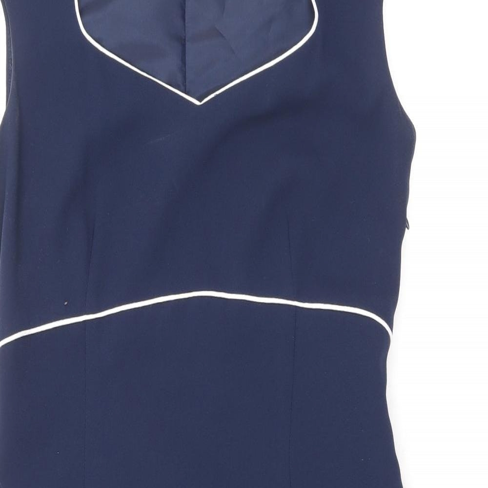 Minuet Womens Blue Polyester Sheath Size 8 Square Neck Zip - Slit