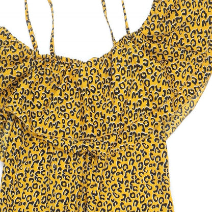 Pep&Co Womens Yellow Animal Print Polyester A-Line Size 8 Round Neck Pullover - Leopard Pattern