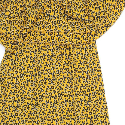 Pep&Co Womens Yellow Animal Print Polyester A-Line Size 8 Round Neck Pullover - Leopard Pattern