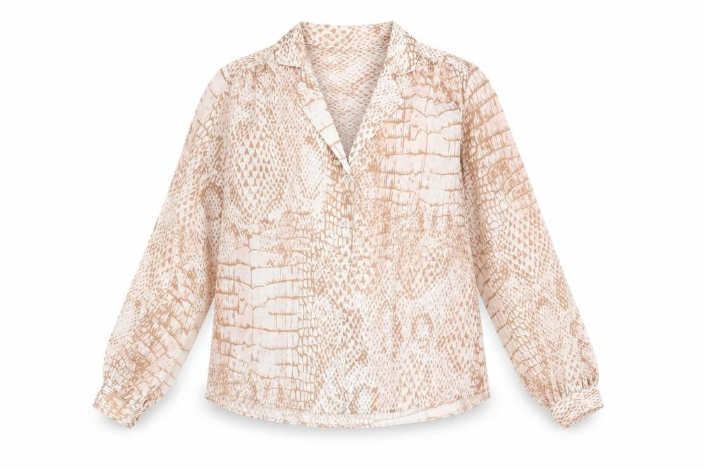 Topshop Womens Beige Animal Print Polyester Basic Button-Up Size 6 Collared - Snake Skin Print